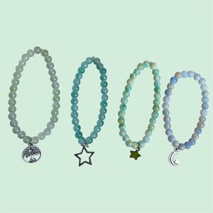 Handmade Multicolored Beaded Boho Charm Bracelet Set of 4